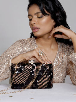 Joker and Witch - Joker & Witch Cielle Black and Rose Gold Sequin Clutch