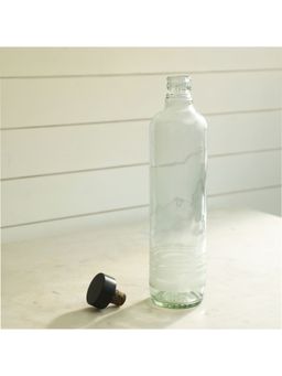 Ellementry - Frosted Rings Glass Water Bottle with Wooden Stopper for Dining Table