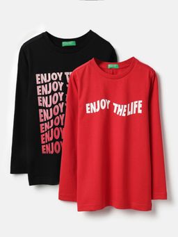 United Colors of Benetton - Regular Fit Round Neck T-shirts - Multi-Color (Pack of 2)