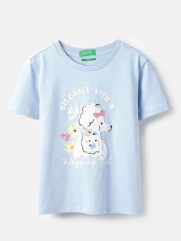 United Colors of Benetton - Boxy Fit Printed Crinkle Technique Poodle T-shirt - Blue