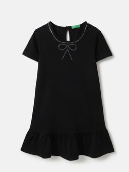 United Colors of Benetton - Regular Fit Round Neck Embellished Bow Dress