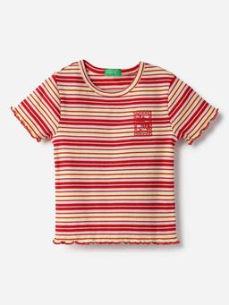 United Colors of Benetton - Regular Fit Round Neck Striped Rib Top - Red