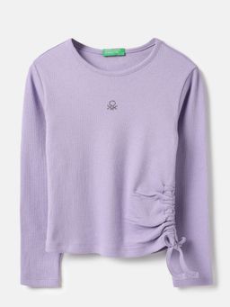 United Colors of Benetton - Regular Fit Round Neck Solid Rib with Side Knot Top