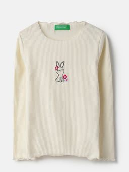 United Colors of Benetton - Regular Fit Round Neck Rib with Floral T-shirt