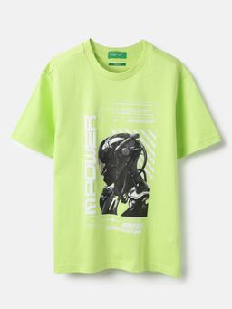 United Colors of Benetton - Relaxed Fit Round Neck M Power Biker T-shirt - Green