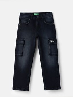 United Colors of Benetton - Solid Straight Fit Black Cargo Pocket Jeans