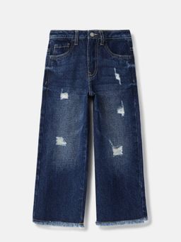 United Colors of Benetton - Solid Damaging Frayed Hem Denim Dark Wash Jeans