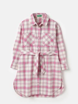 United Colors of Benetton - Regular Fit Flannel Check Shirt Dress with Belt
