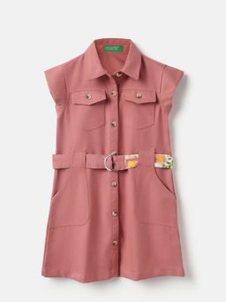 United Colors of Benetton - Regular Fit Solid Dress with Two Way Belt - Pink