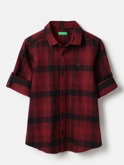 United Colors of Benetton - Regular Fit Mono Checks Faux Cord Shirt - Red