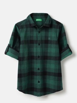United Colors of Benetton - Regular Fit Mono Checks Faux Cord Shirt - Green