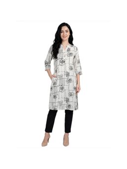 R&B - Off White Women Mandarin Collar Kurta