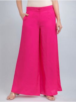 Bcz Style - Women Magenta Rayon Plain Button Fly Palazzo