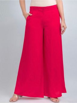 Bcz Style - Women Red Rayon Plain Button Fly Palazzo