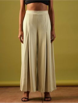 Bcz Style - Women Cream Rayon Plain Elastic Palazzo
