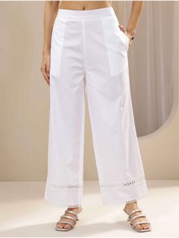Bcz Style - Women White Rayon Plain Elastic Palazzo