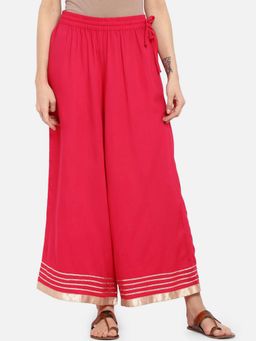 Bcz Style - Women Red Rayon Plain Drawstring Palazzo