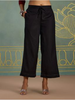 Bcz Style - Women Black Rayon Plain Drawstring Palazzo