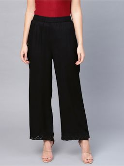 Bcz Style - Women Black Rayon Plain Elastic Palazzo