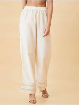 Bcz Style - Women Cream Rayon Plain Elastic Palazzo
