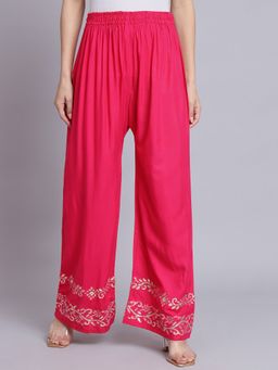 Bcz Style - Women Magenta Rayon Embroidered Elastic Palazzo