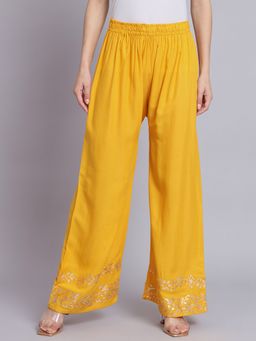 Bcz Style - Women Mustard Rayon Embroidered Elastic Palazzo
