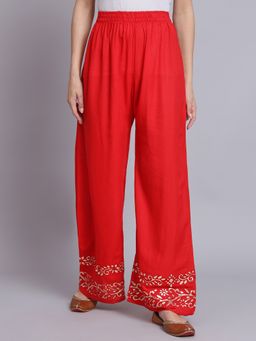 Bcz Style - Women Red Rayon Embroidered Elastic Palazzo