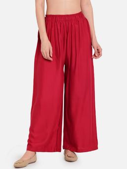 Bcz Style - Women Red Rayon Plain Elastic Palazzo