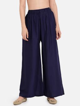 Bcz Style - Women Navy Blue Rayon Plain Elastic Palazzo