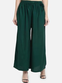Bcz Style - Women Green Rayon Plain Drawstring Palazzo