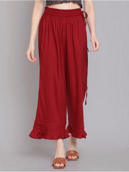 Bcz Style - Women Maroon Rayon Plain Drawstring Palazzo