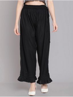 Bcz Style - Women Black Rayon Plain Drawstring Palazzo
