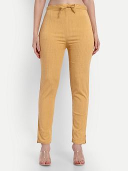 Bcz Style - Women Gold Lycra Striped Pant