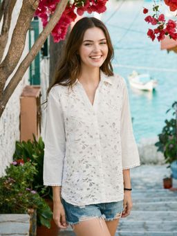 KAFTANIZE - Off White Women Floral Shirt
