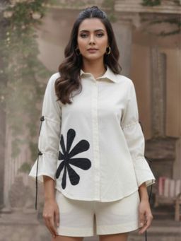 KAFTANIZE - Cream Women Floral Shirt