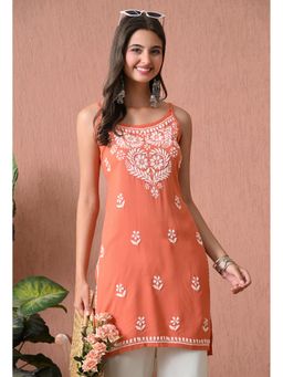 SYRISH - Peach Hand Embroidered Chikankari Kurti