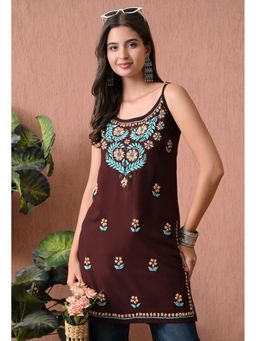 SYRISH - Maroon Rayon Chikankari Kurti