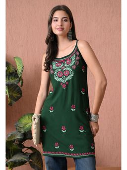 SYRISH - Green Rayon Chikankari Kurti