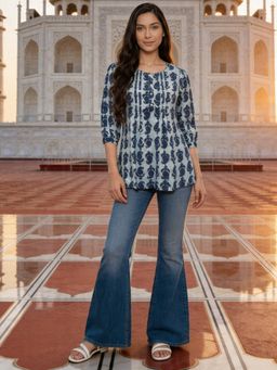 Rangita - Women Blue Rayon Short Length Kurti