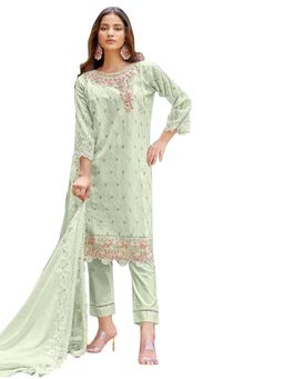 UDAY ENTERPRISE - Premium Pastel Green Georgette Silk Semi-Stitched Kurta with Pant and Dupatta