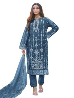 UDAY ENTERPRISE - Premium Pastel Blue Georgette Silk Semi-Stitched Kurta with Pant and Dupatta