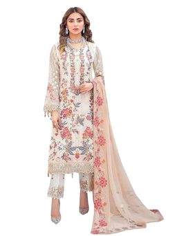 UDAY ENTERPRISE - Women Premium Pastel White Semi-Stitched Kurta with Pant and Dupatta