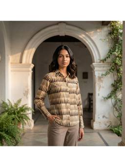 Vastara TheLabel - Abstract Printed Organic Cotton Beige Shirt