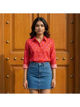 Vastara TheLabel - Watermelon Printed Organic Cotton Red Shirt