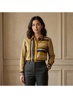 Vastara TheLabel - Stripes Printed Organic Cotton Yellow Shirt