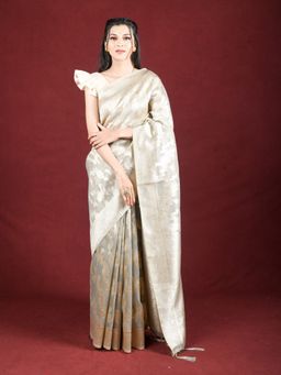 EXCLUSIVA - Grey Cotton Saree Zari Woven Work with Unstitched Blouse