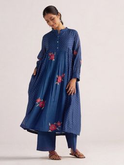 Ganga Fashions - Navy Blue Bandhani And Flower Print Co-Ord Set