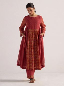 Ganga Fashions - Brick Red Mul Cotton Co-Ord Set