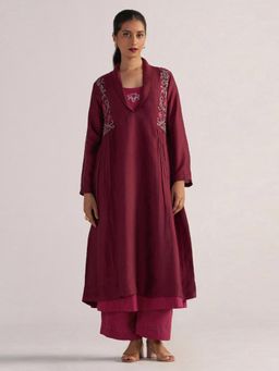 Ganga Fashions - Burgundy And Cherries Jubilee Co-Ord Set