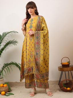 BERRYLICIOUS - Embroidered and Printed Asymmetric Kurta with Palazzo and Dupatta